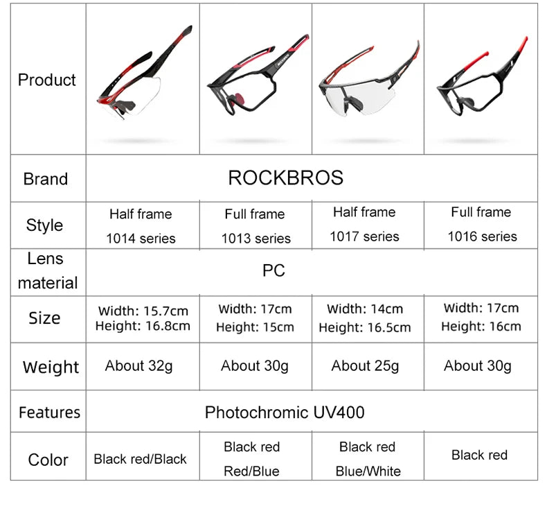 ROCKBROS Photochromic Cycling Glasses Bike Bicycle Glasses Sports Men's Sunglasses MTB Road Cycling Eyewear Protection Goggles - Reliefff.co