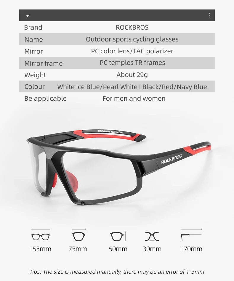 ROCKBROS Photochromic Cycling Glasses Bike Bicycle Glasses Sports Men's Sunglasses MTB Road Cycling Eyewear Protection Goggles - Reliefff.co